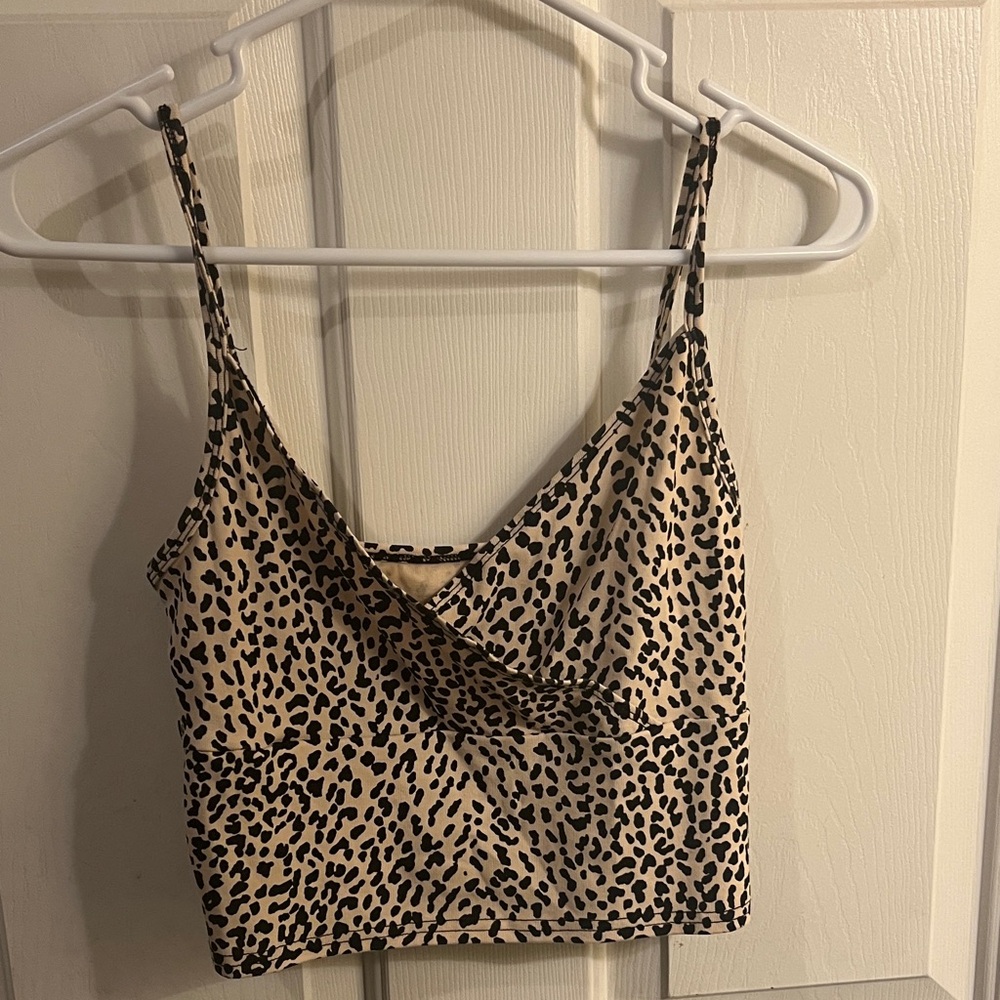 SHEIN Beige and Black Leopard Cami Crop Top